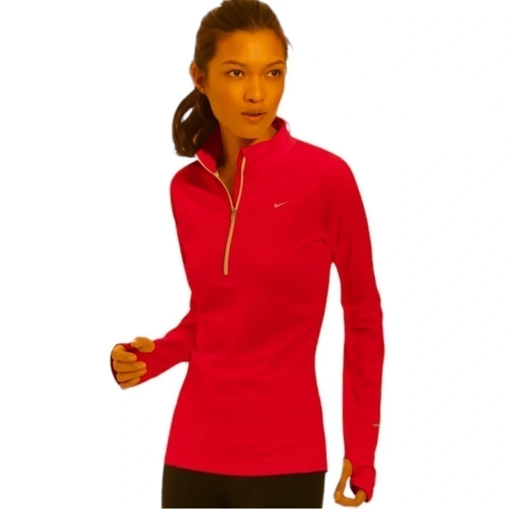 NIKE Running Element Dri-Fit Half Zip Long Sleeve Top High Neck Large Li…